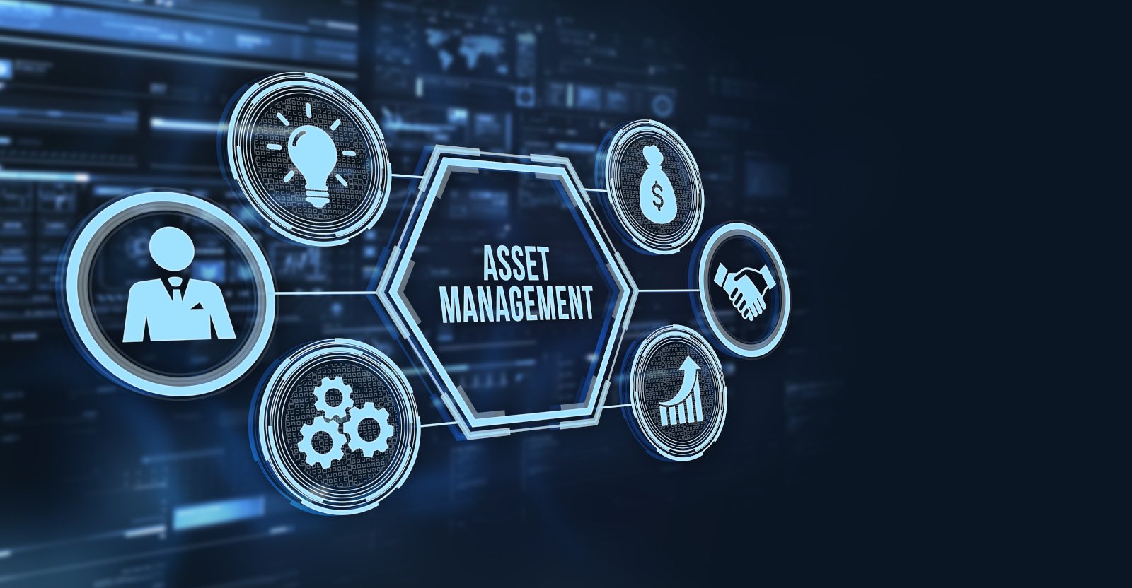 internet, business, technology and network concept. asset management